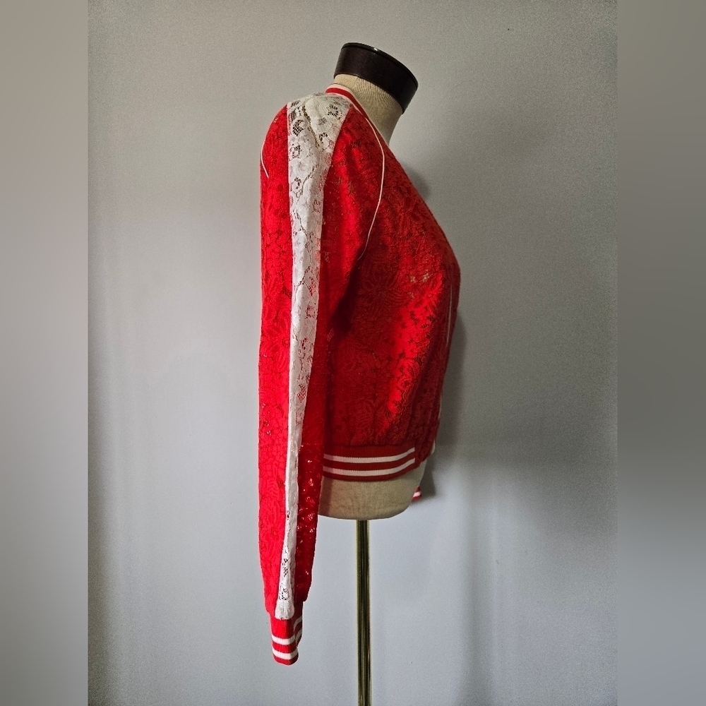 Lili Sidonio × Molly Bracken Red Lace Women's Bomber Jacket. Size Small - Picture 5 of 12